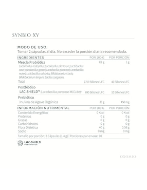 Synbio XY de Oxomio - Gut Health Oxomio con probióticos, prebióticos, inulina de agave y aloe vera de 180 cápsulas