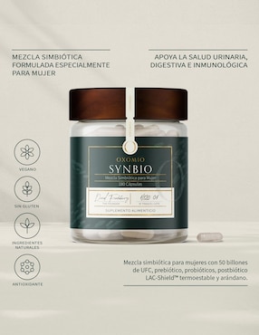 Synbio de Oxomio Gut Health Oxomio con probióticos, prebióticos, inulina de agave y aloe vera de 180 cápsulas