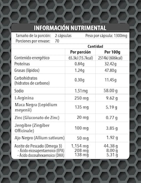 Maca Negra con L-Arginina, Jengibre, Ajo, Zinc y Omega 3 Maklen