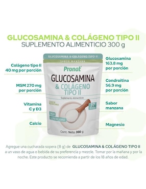 Glucosamina & Colágeno Tipo II Pronat sabor manzana de 300 g