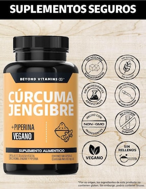 Cúrcuma, Jengibre con Pimienta Negra Beyond Vitamins con piperina de 160 g