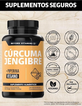 Cúrcuma, Jengibre con Pimienta Negra Beyond Vitamins con piperina de 60 cápsulas