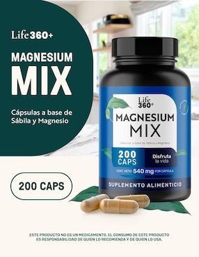 Magnesium mix: aloe vera + magnesio (maltodextrina citrato de magnesio óxido de magnesio gluconato de magnesiogluconato de magnesio) life 360+ life360+ con magnesio de 200 cápsulas