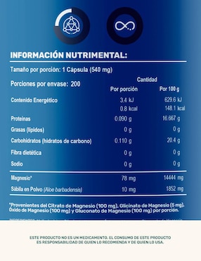 Magnesium mix: aloe vera + magnesio (maltodextrina citrato de magnesio óxido de magnesio gluconato de magnesiogluconato de magnesio) life 360+ life360+ con magnesio de 200 cápsulas