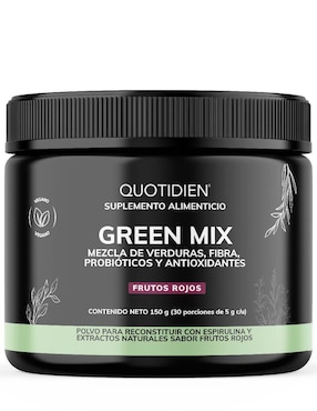 Green Mix, Jugo Verde Té Matcha, Clorofila, Enzimas Digestivas, Probióticos Bloom Quotidien Sabor Frutos Rojos