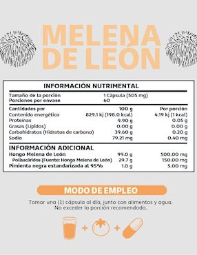 Hongo Melena de León Pimienta Negra Beyond Vitamins de 60 cápsulas