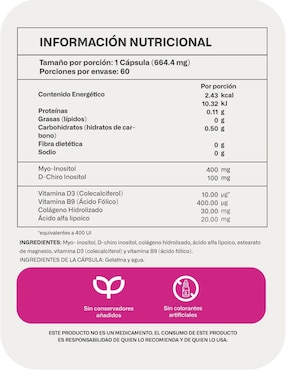 Inositol + Ácido Fólico + colágeno LIFEED5 Lifeed5 de 60 cápsulas