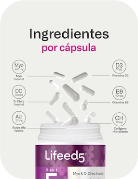 Inositol + Ácido Fólico + colágeno LIFEED5 Lifeed5 de 60 cápsulas