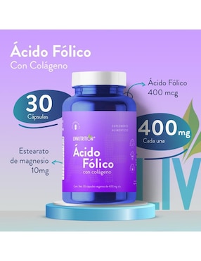 Ácido Fólico Liv Nutrition con colágeno de 60 cápsulas
