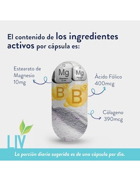 Ácido Fólico Liv Nutrition con colágeno de 60 cápsulas