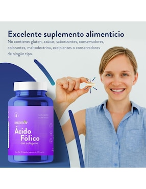 Ácido Fólico Liv Nutrition con colágeno de 60 cápsulas