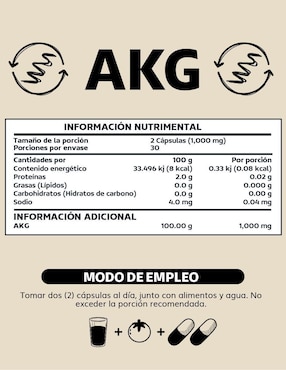 AKG Ácido Alfa Cetoglutárico Beyond Vitamins de 60 cápsulas