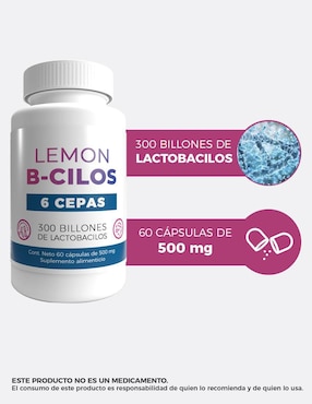 B-Cilos 6 Cepas 300 Billones de Lactobacilos Lemon Cochella con 300 billones de lactobacilos de 60 cápsulas