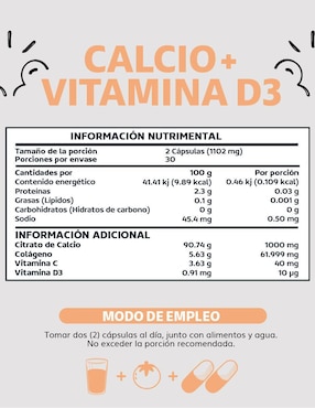 Calcio, Vitamina D3, Colágeno Hidrolizado y Vitamina C Beyond Vitamins de 60 cápsulas