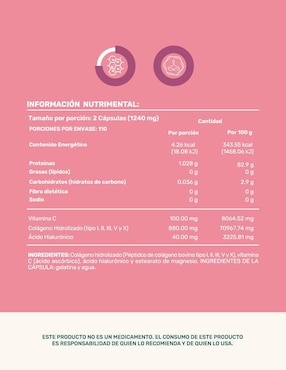 Collagen Type I, II, III, V y X: Colágeno Hidrolizado + Vitmina C + Ácido Hialurónico Life 360+ Life360+ de 220 cápsulas