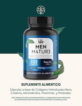 Men M4TUR3: Suplemento masculino a base de Colágeno, Maca, Creatina, Vitaminas y Minerales Life 360+ Life360+ de 220 cápsulas