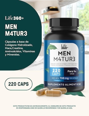 Men M4TUR3: Suplemento masculino a base de Colágeno, Maca, Creatina, Vitaminas y Minerales Life 360+ Life360+ de 220 cápsulas