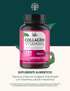 Collagen Vitamins: Colágeno hidrolizado + Vitaminas + Ácido fólico y Hialurónico Life 360+ Life360+ de 220 cápsulas