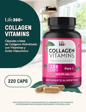 Collagen Vitamins: Colágeno hidrolizado + Vitaminas + Ácido fólico y Hialurónico Life 360+ Life360+ de 220 cápsulas