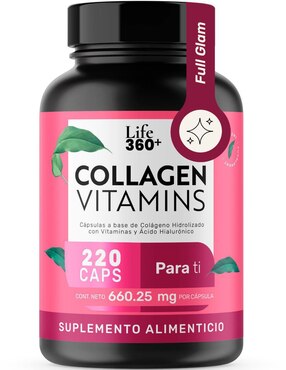 Collagen Vitamins: Colágeno hidrolizado + Vitaminas + Ácido fólico y Hialurónico Life 360+ Life360+ de 220 cápsulas