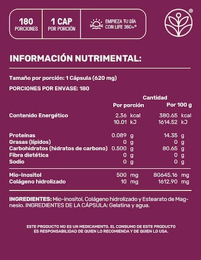 Myo Inositol Life360 Life360+ de 180 cápsulas