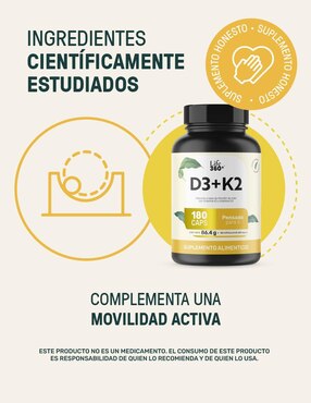Suplemento D3+K2 Life360+ con vitaminas de 180 cápsulas