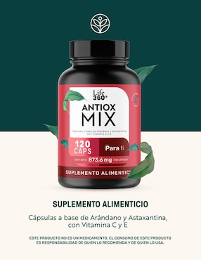 Antiox Mix: Suplemento a base de Axantina, arándano en polvo y Vitaminas Life 360+ Life360+ de 120 cápsulas