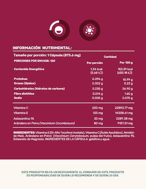 Antiox Mix: Suplemento a base de Axantina, arándano en polvo y Vitaminas Life 360+ Life360+ de 120 cápsulas