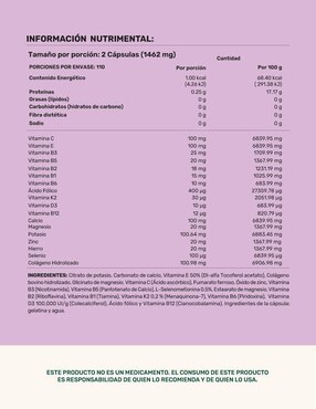 Folic-Acid Collagen: Colágeno hidrolizado + Ácido fólico + Vitaminas y minerales Life 360+ Life360+ de 220 cápsulas