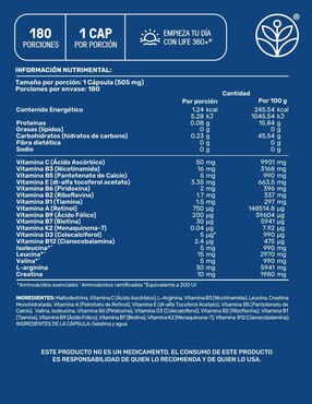 Multivitamínico para hombre con creatina + vitaminas y aminoácidos 80 cápsulas suplemento alimenticio life360+ cápsulas "para" (si aplica) unisex