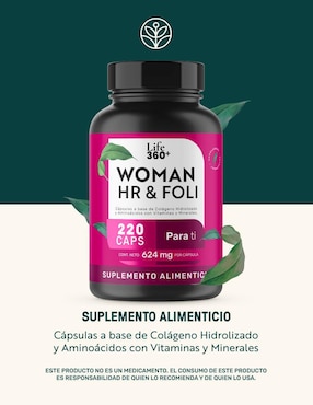 Woman Hr & Foli: Colágeno hidrolizado + Aminoácidos + Vitaminas y minerales Life 360+ Life360+ de 220 cápsulas