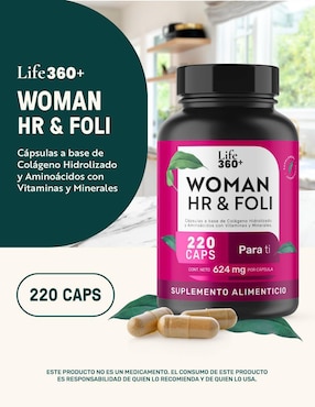 Woman Hr & Foli: Colágeno hidrolizado + Aminoácidos + Vitaminas y minerales Life 360+ Life360+ de 220 cápsulas
