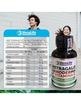 Astragalo Ganoderma y Vitamina C Veralife con astrágalo de 60 tabletas