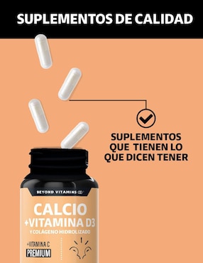 Calcio, Vitamina D3, Colágeno Hidrolizado y Vitamina C Beyond Vitamins de 180 cápsulas