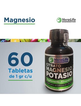 Citrato Magnesio Potasio Veralife con citrato de potasio y magnesio de 60 cápsulas