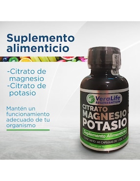 Citrato Magnesio Potasio Veralife con citrato de potasio y magnesio de 60 cápsulas