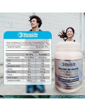 Inulina de Agave Veralife con inulina de agave, lactobacillus acidophilus de 300 g
