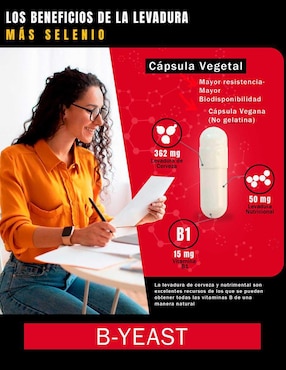 B - Yeast Complejo B Natural Smart Nutrition con selenio de 200 cápsulas