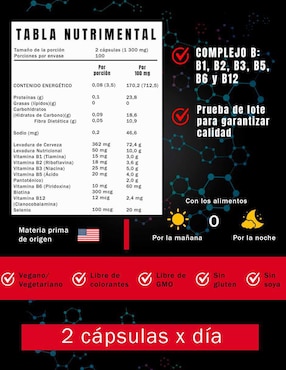 B - Yeast Complejo B Natural Smart Nutrition con selenio de 200 cápsulas