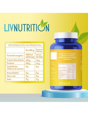 Creatina Monohidrato Liv Nutrition de 60 cápsulas