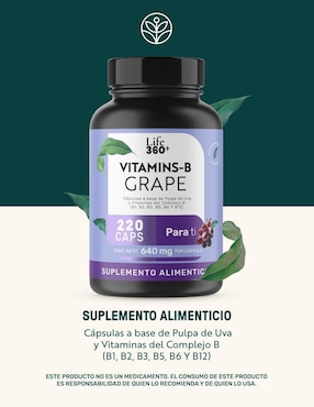 Vitamins-b grape: complejo b + zinc Life360+ con vitaminas y minerales de 220 cápsulas
