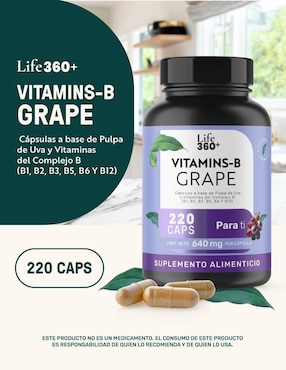 Vitamins-b grape: complejo b + zinc Life360+ con vitaminas y minerales de 220 cápsulas