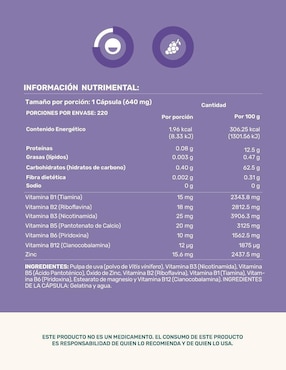 Vitamins-b grape: complejo b + zinc Life360+ con vitaminas y minerales de 220 cápsulas