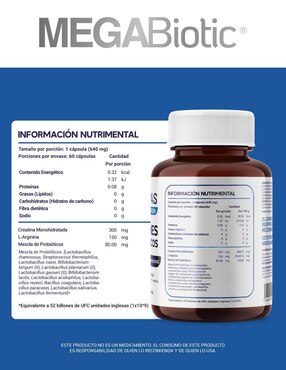Probióticos y prebióticos con creatina men edition megabiotic Megabiotic de 60 cápsulas