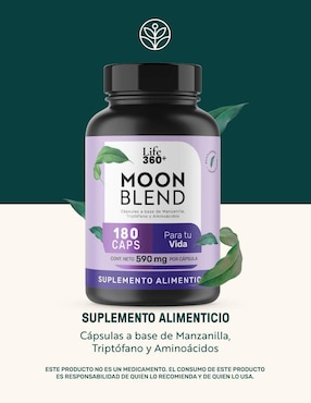 Moon Blend: Cápsulas a base de manzanilla en polvo, Magnesio y aminoácidos Life 360+ Life360+ con triptófano de 180 cápsulas