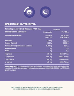 Moon Blend: Cápsulas a base de manzanilla en polvo, Magnesio y aminoácidos Life 360+ Life360+ con triptófano de 180 cápsulas