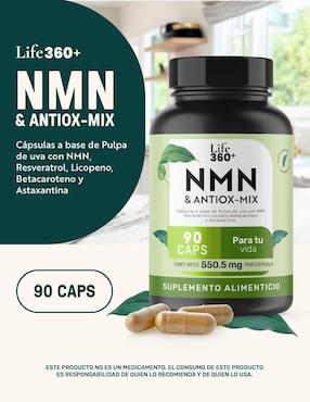 NMN & Antox-Mix: Suplemento a base de Pulpa de uva con Resveratrol + Astaxantina + NMN + Licopeno y Betacaroteno Life360+ de 90 cápsulas