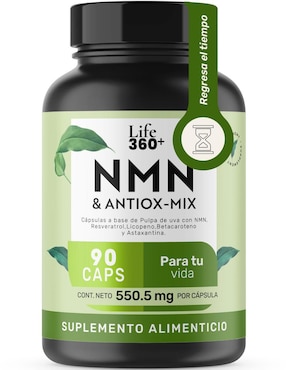 NMN & Antox-Mix: Suplemento a base de Pulpa de uva con Resveratrol + Astaxantina + NMN + Licopeno y Betacaroteno Life360+ de 90 cápsulas