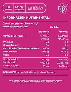 Myo & D-Chiro Inositol en polvo Mezcla 40:1 Life360+ d-chiro inositol en polvo mezcla 40:1 de 246.6 g