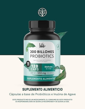 200 Billones Probiotics Life360+ con Inulina y Cepas Activas de 120 Cápsulas Life360+